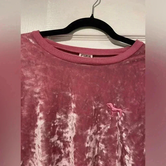 Victoria’s Secret PINK Crushed Velvet Crop Top Cree Neck Dog Logo Size Medium - Picture 3 of 10